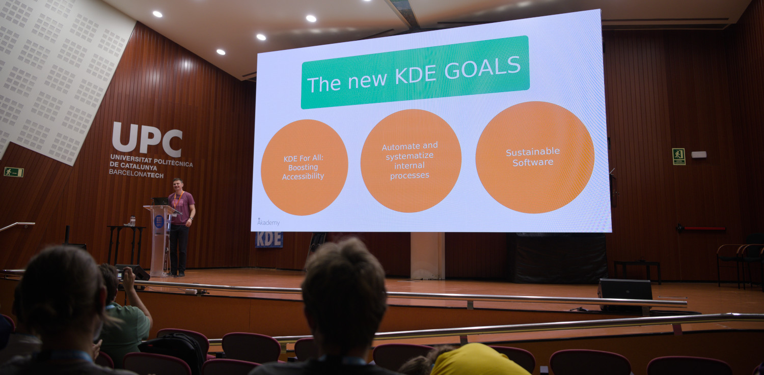 Adam presenting the new KDE Goals