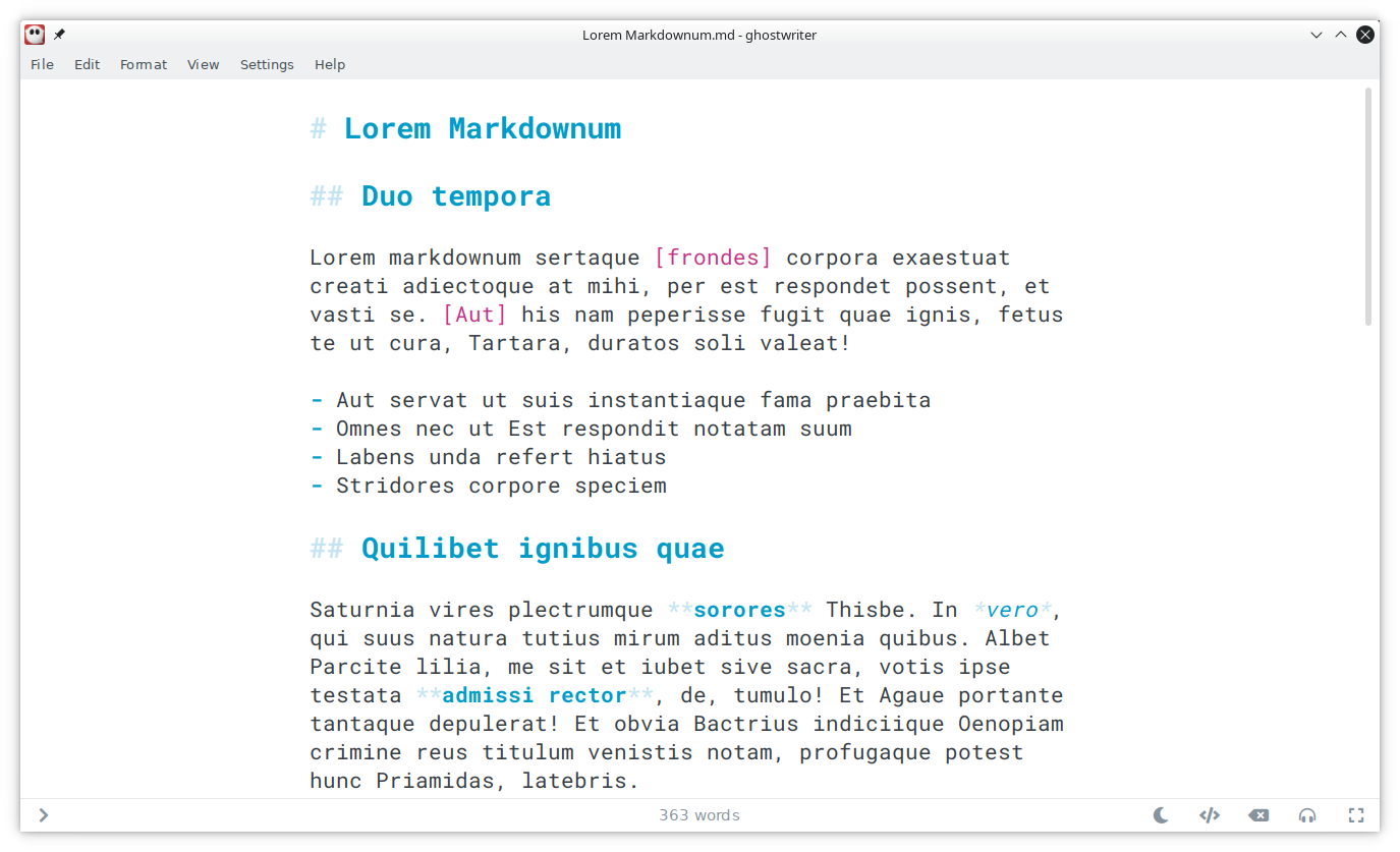 Screenshot of the distraction-free Ghostwriter text editor.