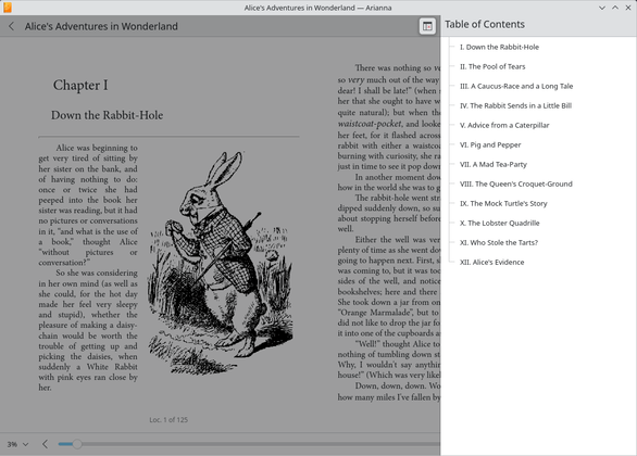 Screenshot of the Arianna ePub reader.