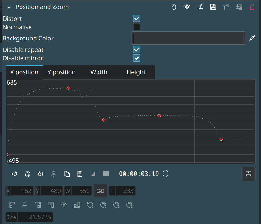 Screenshot showing the keyframe curve editor